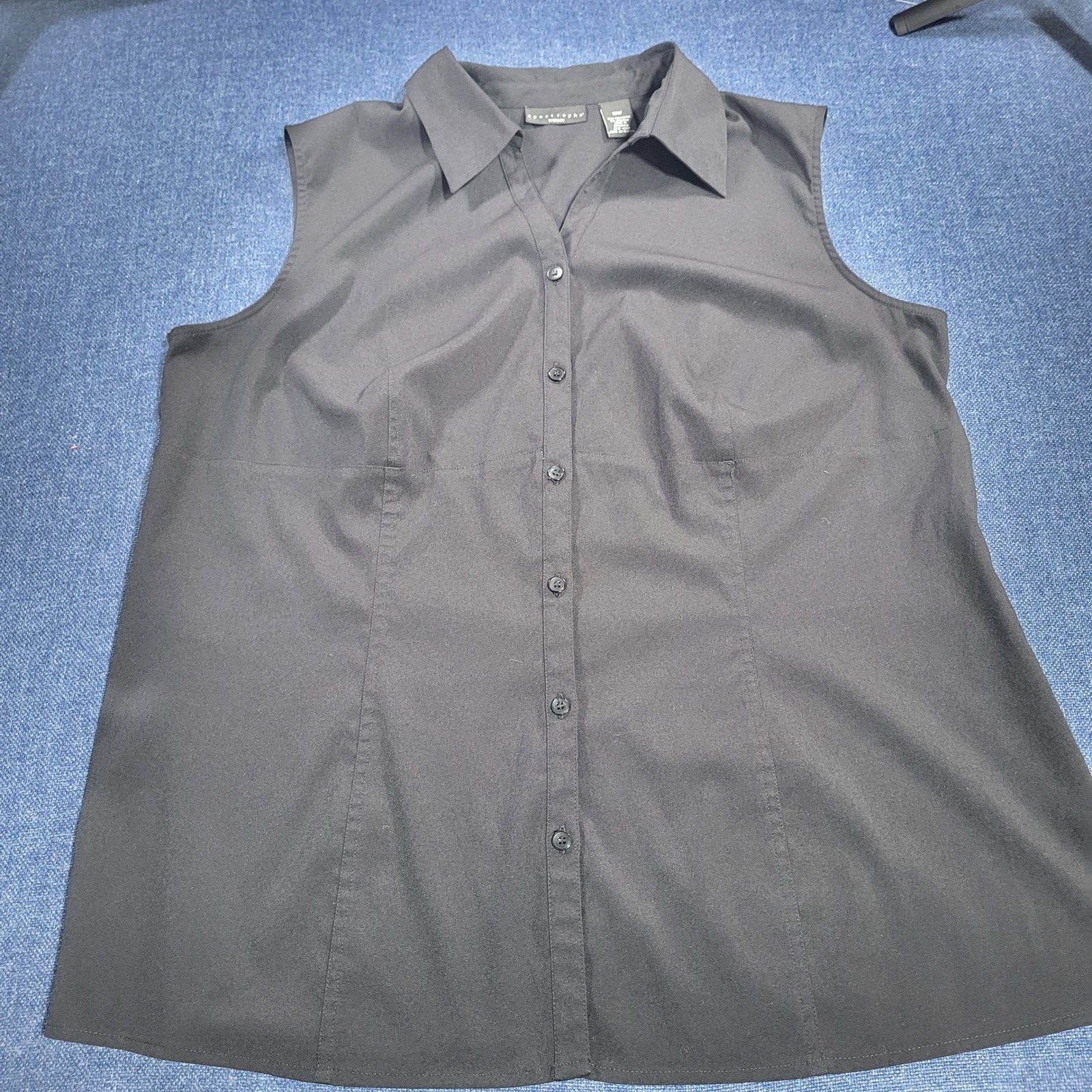 Apostrophe Woman Black Sleeveless Button Front Collared Shirt Plus Size 18w